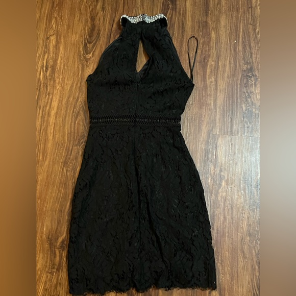 Francesca's XS Womens Black Lace Rhinestone Collar Halter Sheath Dress - Picture 4 of 4